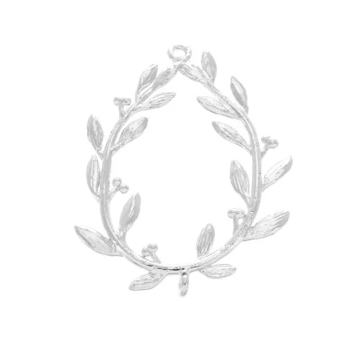 Colgante corona hoja de laurel 2 anillas 29x23 mm - de chapado en plata finax1