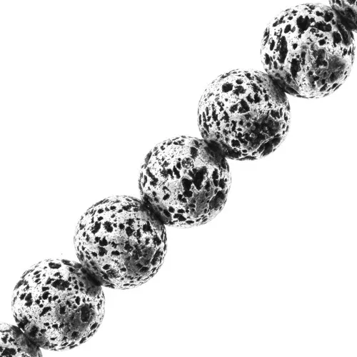 Cuentas redondas galvanizadas 8 mm en Piedra de Lava - plateado envej x10