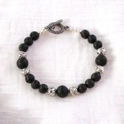 Cuentas redondas galvanizadas 8 mm en Piedra de Lava - plateado envej x10