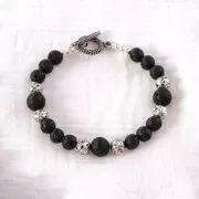 Cuentas redondas galvanizadas 8 mm en Piedra de Lava - plateado envej x10