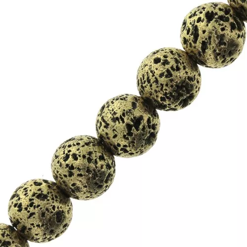 Cuentas redondas galvanizadas 8 mm en Piedra de Lava - Dorado x10