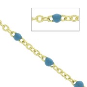 Cadena eslabón forçat lapidada 1.7mm de latón y resina epoxi - Dorado / Azul x 1m