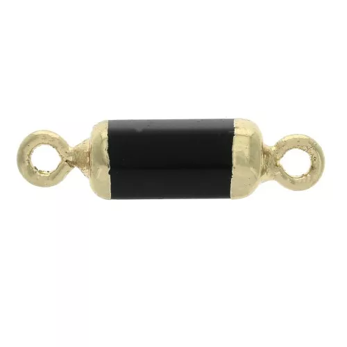 Entrepieza hexágono 2 anillas piedra imitación gema Black Onyx 21x6mm Dorado x1