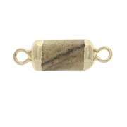 Entrepieza hexágono 2 anillas piedra imitación gema Jaspe Paysage 21x6mm Dorado