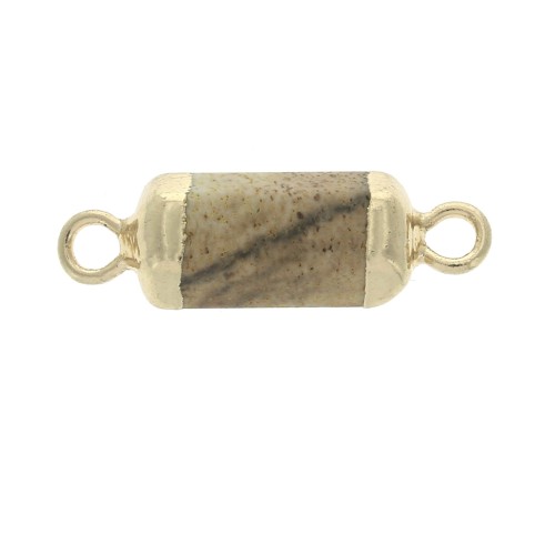 Entrepieza hexágono 2 anillas piedra imitación gema Jaspe Paysage 21x6mm Dorado