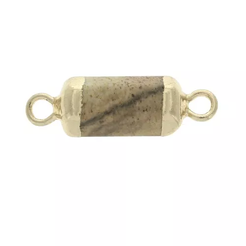 Entrepieza hexágono 2 anillas piedra imitación gema Jaspe Paysage 21x6mm Dorado
