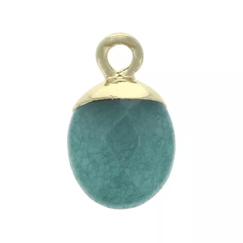 Colgante gota plana piedra de imitación gema Jade teñido Verde 14x8.5mm Dorado x1