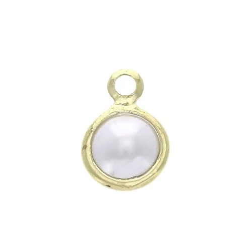 Dije redondo cuenta nacarada de imitación 6.5 mm Blanco / Dorado x1