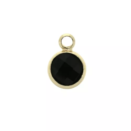 Mini dije redondo de cristal facetado 6x9 mm con anilla - Dorado / Negro x1