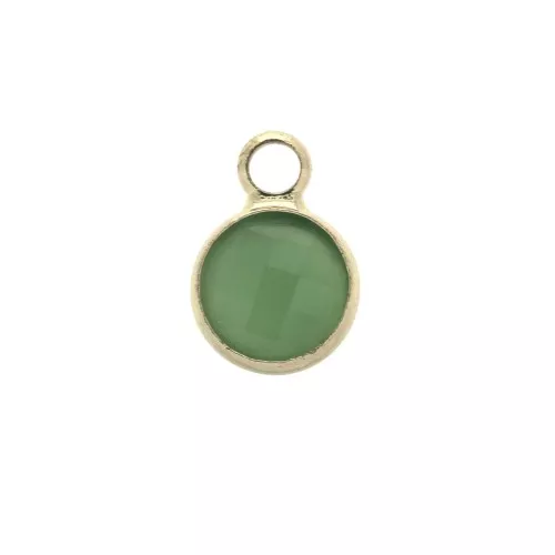 Mini dije redondo de cristal facetado 6x9 mm con anilla - Dorado / Verde x1