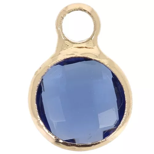 Mini dije redondo de cristal facetado 6x9 mm con anilla - Dorado / Azul oscuro x1