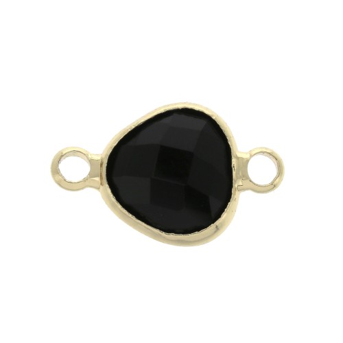 Entrepieza gota 2 anillas cristal facetado forma gota 14x9 mm Dorado/Negro x1