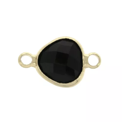 Entrepieza gota 2 anillas cristal facetado forma gota 14x9 mm Dorado/Negro x1