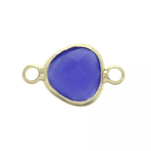 Entrepieza gota 2 anillas cristal facetado forma gota 14x9mm Dorado/Azul oscuro x1