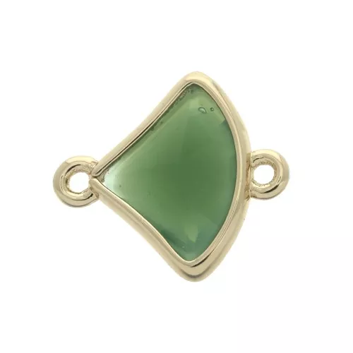 Entrepieza 2 anillas cristal facetado forma abanico 15x12 mm Dorado/Verde x1
