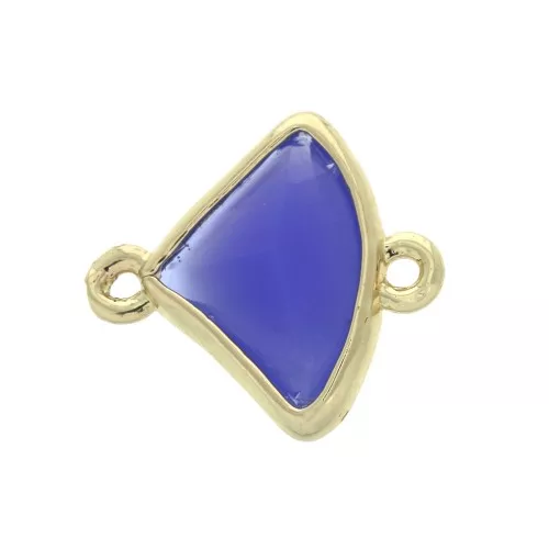 Entrepieza 2 anillas cristal facetado forma abanico 15x12 mm Dorado/Azul oscuro x1