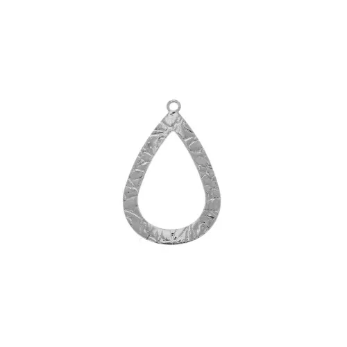Colgante gota incurvado calado de latón martillado 26x16.5 mm - Rodiado x1