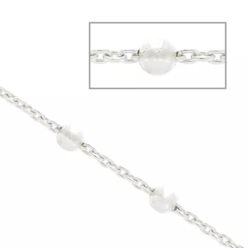 Cadena malla forçat ovalada alternada perles redondas 2.5mm (1x1) Plata 925 x50cm