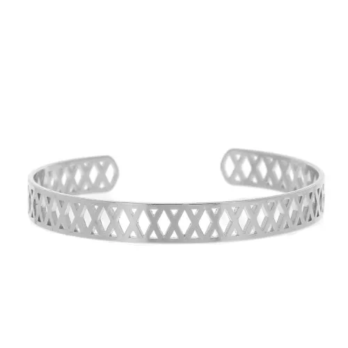 Pulsera jonc forma rombo de latón a decorar 8x160 mm - Rodiado x1