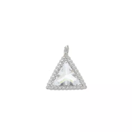 Dije triángulo con óxido de zirconio - 8x7mm - Rodiado/Cristal x1