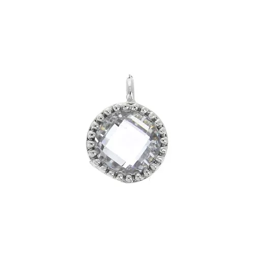 Dije redondo con zirconio engastado con mini bolas 7.5 mm - Rodiado/Cristal x1
