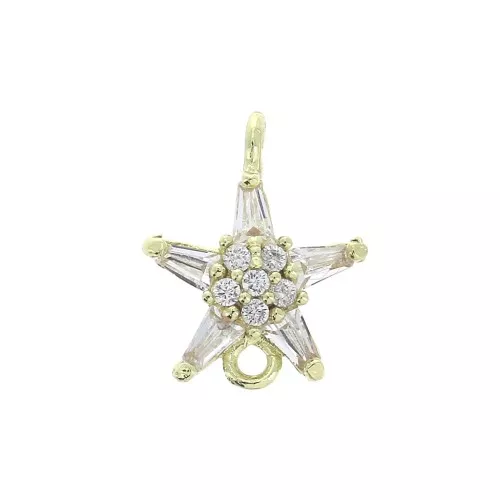 Entrepieza estrella con óxido de zirconio 13x10 mm - Dorado/Cristal x1
