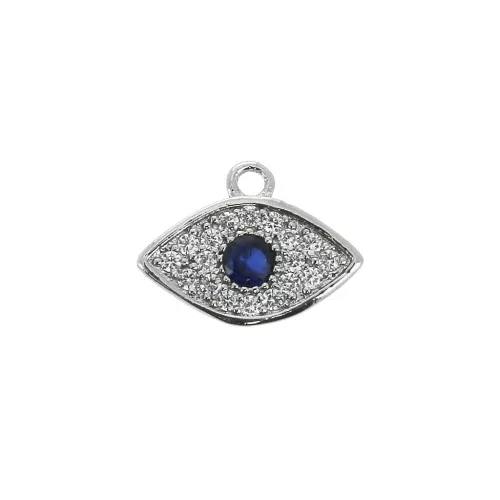 Dije ojo azul con óxido de zirconio 8x10.5 mm - Azul / Rodiado x1