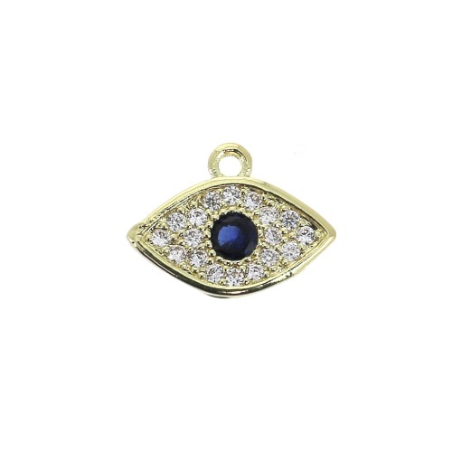 Dije ojo azul con óxido de zirconio 8x10.5 mm - Azul / Dorado x1