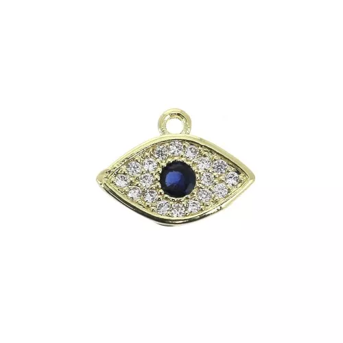 Dije ojo azul con óxido de zirconio 8x10.5 mm - Azul / Dorado x1