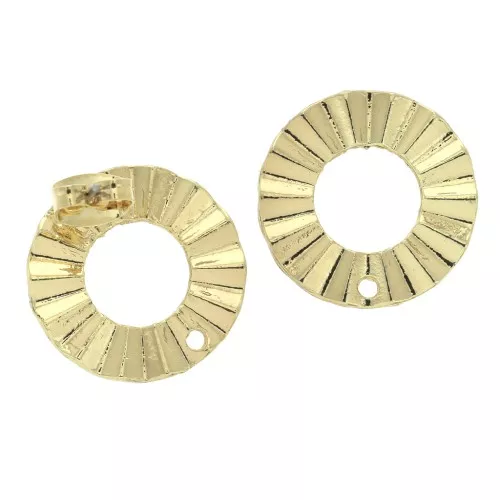 Ganchos de pendientes redondos efecto arrugado évidés a decorar de zamac 18 mm - Dorado x2