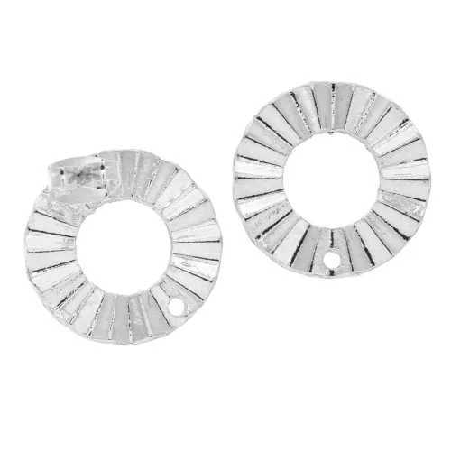 Ganchos de pendientes redondos efecto arrugado a decorar de zamac 18 mm - Rodiado x2