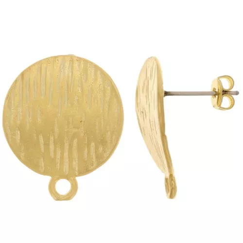 Pendientes redondos estriados 19 mm - Dorado con oro fino x2