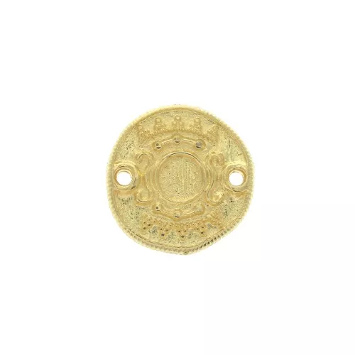 Entrepieza redondo irregular 2 agujeros de zamac 17 mm motivo étnico - Dorado con oro fin x1