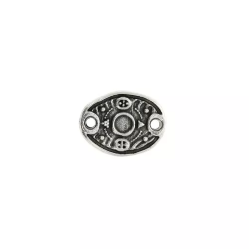 Entrepieza ovalad irregular 2 agujeros 15x11 mm motivo étnico - Chapado Plateado envejecido x1