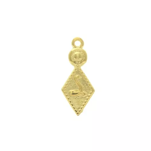 Dije / Colgante rombo y redondo trabajado motivo serpiente 23x10 mm - Dorado con oro fino x1