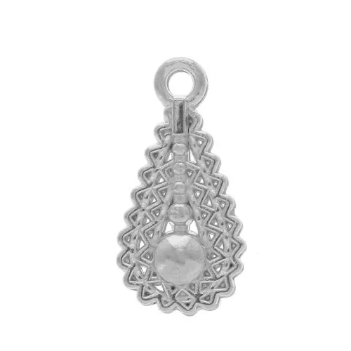 Dije / Colgante gota trabajado de zamac 17x8.5 mm - Chapado Plateado envejecido x1