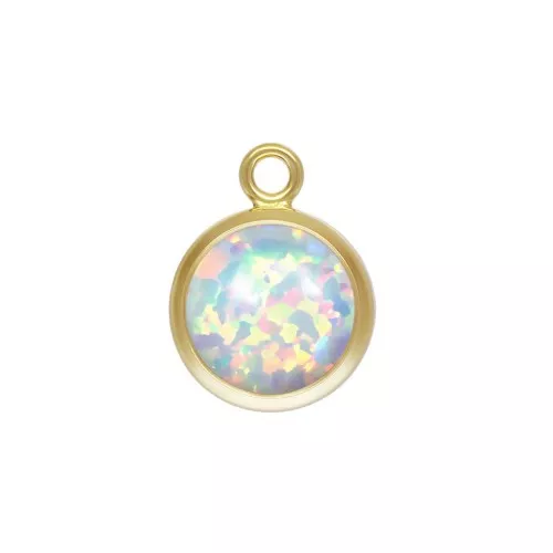 Colgante redondo 8.6x6.5 mm De imitación White Opal / Gold filled x1