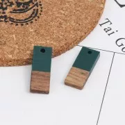 Colgante rectángulo de resina de imitación madera 23x9 mm Verde  / Marrón x1