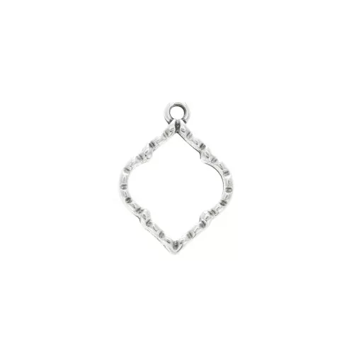 Dije rombo texturado de zamac 22.5x16.5 mm - Chapado Plateado envejecido x1