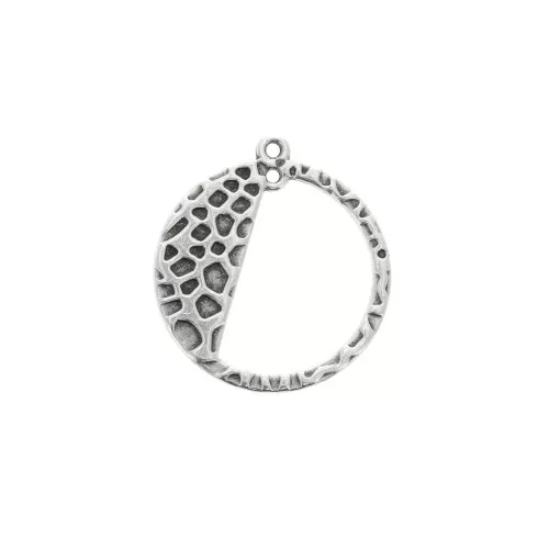 Colgante redondo martillado medio calado 2 anilas 24.5x22mm Chapado Plateado envej