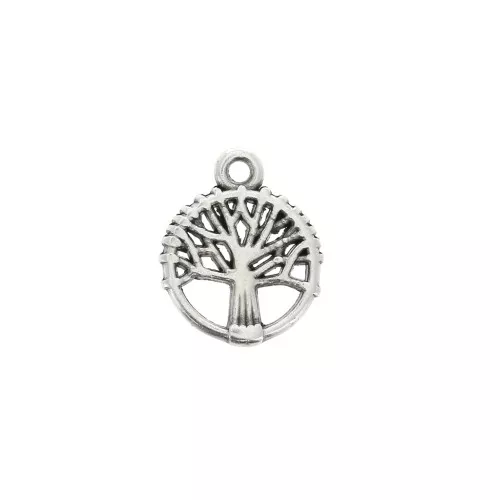 Dije redondo Arbre de vie de zamac 12x10 mm - Chapado Plateado envejecido x1