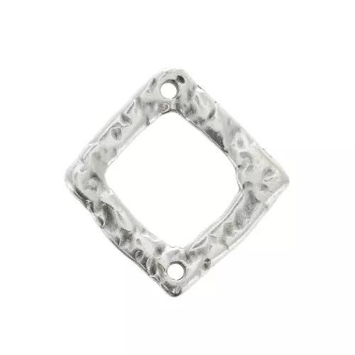 Entrepieza rombo martillado calado 2 agujeros 20x19mm - Chapado Plateado envejecido x1