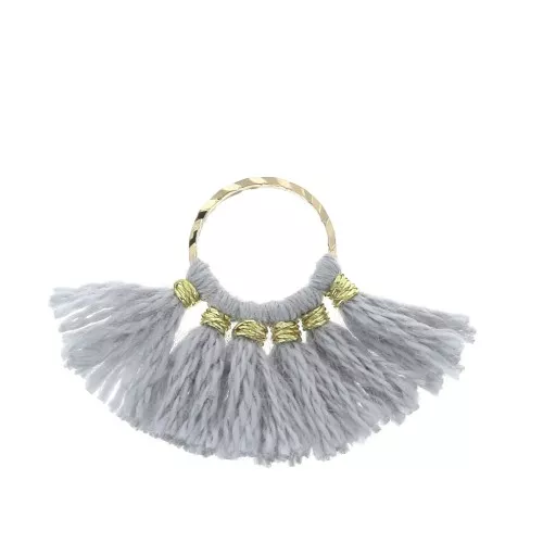 Mini colgante abanico con pompones imitación algodón 15x20mm Gris Claro/Dorado
