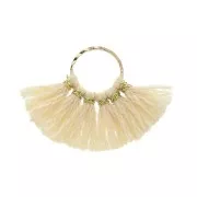 Mini colgante abanico con pompones imitación algodón 15x20mm Bisque / Dorado x