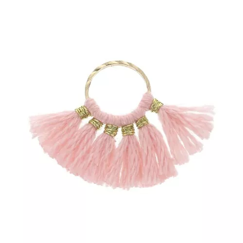 Mini colgante abanico con pompones imitación algodón 15x20 mm Rosa / Dorado x1
