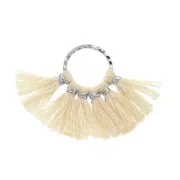 Mini colgante abanico pompones imitación algodón 15x20mm Bisque /Plateado x1 