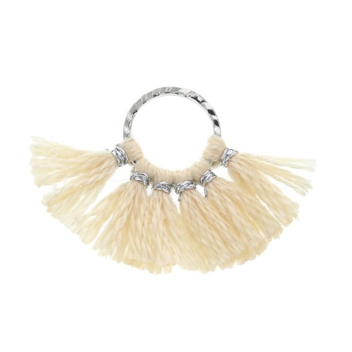 Mini colgante abanico pompones imitación algodón 15x20mm Bisque /Plateado x1 