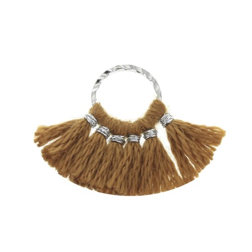 Mini colgante abanico pompones imitación algodón 15x20mm Caramel/Plateado x1