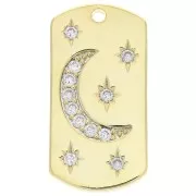 Colgante placa rectangular luna y estrellas de óxido de zirconio 27.5x13.5mm Dorado x1