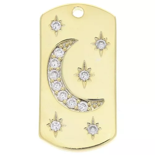 Colgante placa rectangular luna y estrellas de óxido de zirconio 27.5x13.5mm Dorado x1